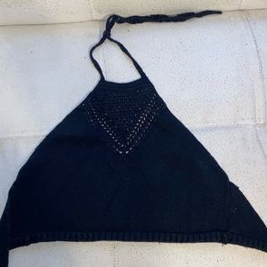 Knit open back halter top